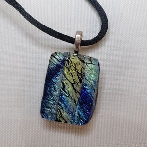Gorgeous Handmade Dichroic Glass Pendant Necklace.
